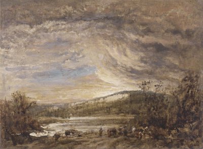 Eine Flusslandschaft, Sonnenuntergang von John Linnell