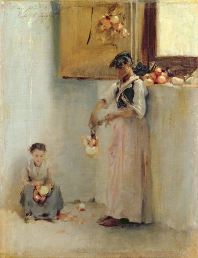Zwiebeln auffädeln, ca. 1882 von John Singer Sargent