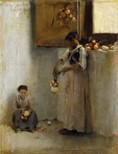 Zwiebeln auffädeln, ca. 1882 von John Singer Sargent