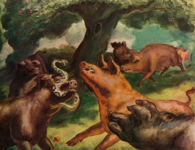 Schweine töten eine Klapperschlange, 1930 von John Steuart Curry