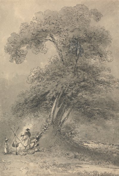 Eine Familie kocht unter einem Baum von John Thomas Smith