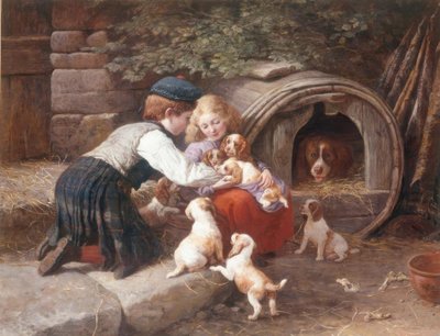 Mit den Welpen spielen von John William Bottomley