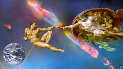 JJM-recreate: Michelangelo_Die Erschaffung Adams+JWST von Josef Johann Michel