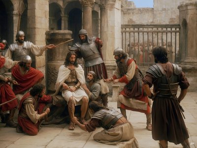 Jesus von römischen Soldaten verspottet und geschlagen von Josef Johann Michel