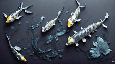 Tintenmalerei: Koi-Karpfen gelb 01 von Josef Johann Michel