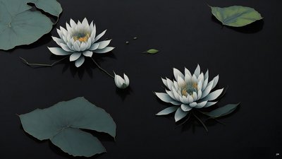 Tintenmalerei: Seerose schwarz 03 von Josef Johann Michel