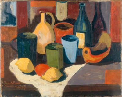 Stillleben mit Krügen und Obst von Josef Scharl