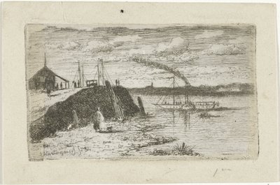 Flusslandschaft mit einem Dampfschiff von Joseph Hartogensis