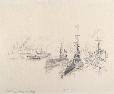 U-Boote im Hafen, 1917 von Joseph Pennell