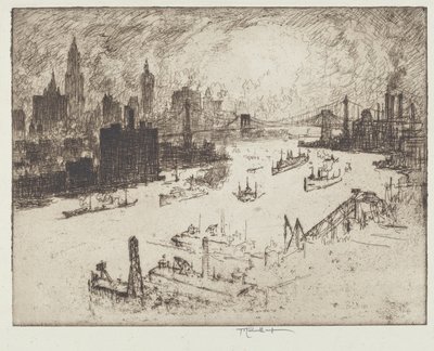 Sonnenuntergang, von der Williamsburg Bridge von Joseph Pennell