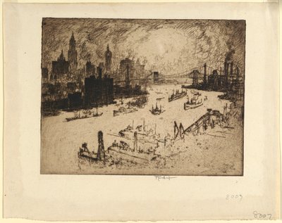 Sonnenuntergang von der Williamsburg Bridge von Joseph Pennell
