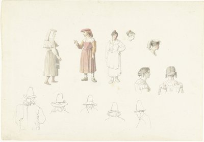 Studienblatt mit italienischen Bauern und Bäuerinnen von Josephus Augustus Knip