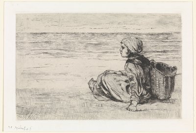 Mädchen am Meer von Jozef Israëls (signed by artist)