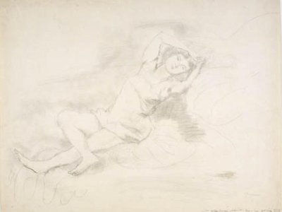 Liegendes Mädchen in Chemise. "La petite Rousse" von Jules