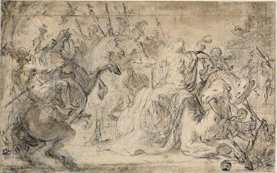 Zenobia umgeben von berittenen Soldaten von Justus van Egmont