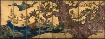 Zypressenbaum Achtfacher Bildschirm, 1590 von Kano Eitoku