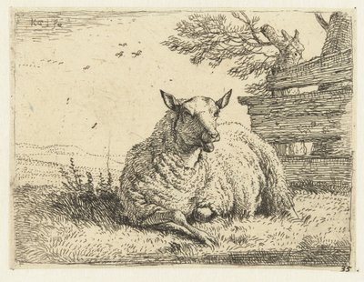 Schaf bei einem Zaun von Karel Du Jardin