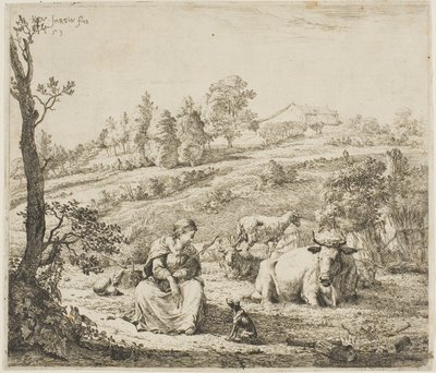 Eine Schäferin spricht mit ihrem Hund von Karel Dujardin