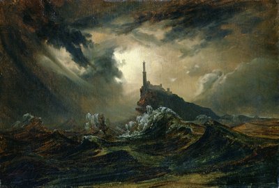 Stürmisches Meer mit Leuchtturm von Carl Blechen