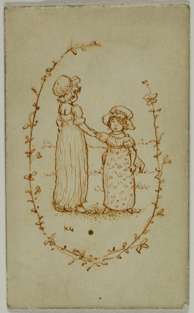 Vignette von zwei Mädchen (recto); Athena (verso) von Kate Greenaway