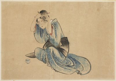 Sitzende Dame bei ihrer Toilette von Katsushika (school of) Hokusai