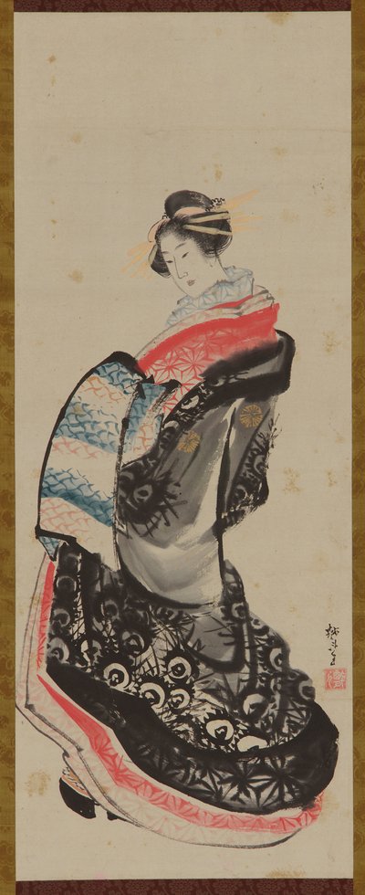 Eine Kurtisane stehend, spätes 18. bis frühes 19. Jahrhundert von Katsushika Hokusai