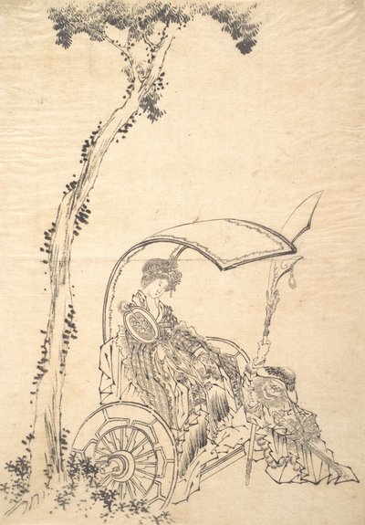 Dame in einem Streitwagen von Katsushika Hokusai
