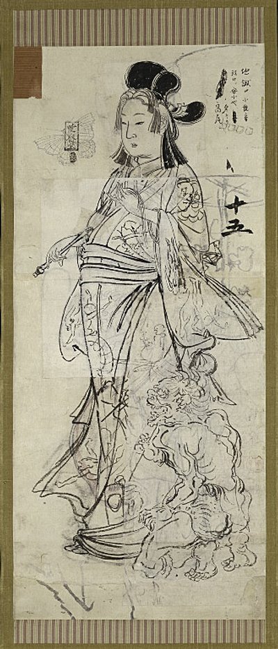 Bijin (Schönheit), eine von sechs Skizzen von Kawanabe Kyosai