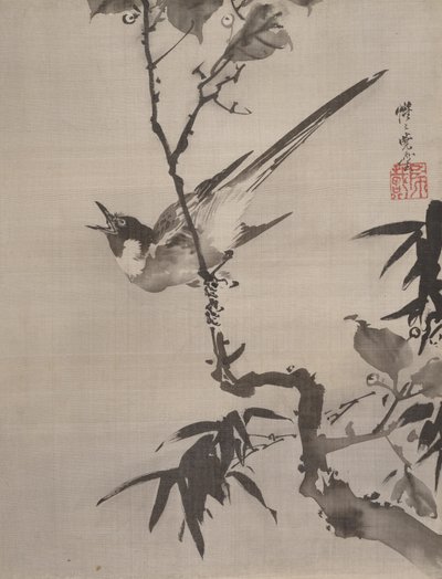Singender Vogel auf einem Ast (ca. 1887) von Kawanabe Kyosai