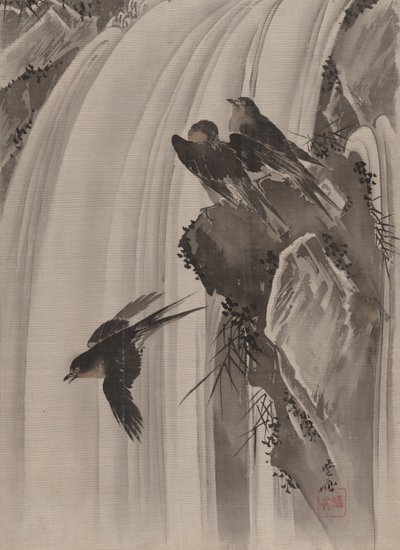 Schwalben an einem Wasserfall, ca. 1887 von Kawanabe Kyosai