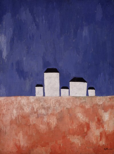 Landschaft mit fünf Häusern von Kazimir Severinovich Malevich