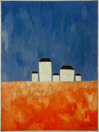 Landschaft mit fünf Häusern von Kazimir Severinovich Malevich