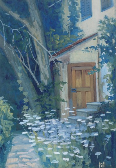 Gartenecke mit Schierlingsblüten von Klara Hasslwander