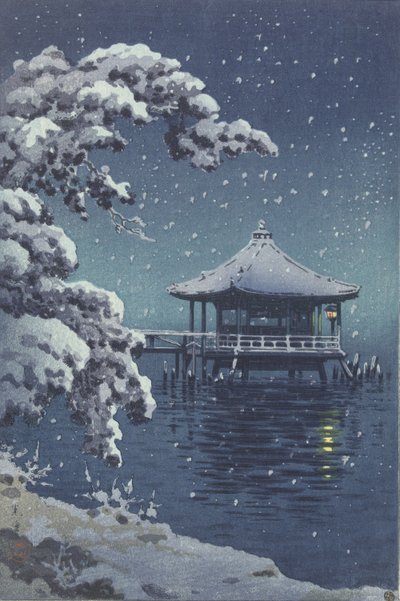 Schwimmender Pavillon in Katada im Schnee von Koitsu Tsuchiya