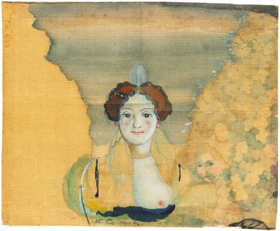 Junge Dame mit einem Garten dahinter von Konstantin Andreyevich Somov
