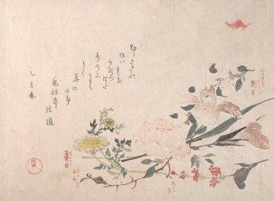 Rose, Iris, Primel und Gänseblümchen von Kubo Shunman