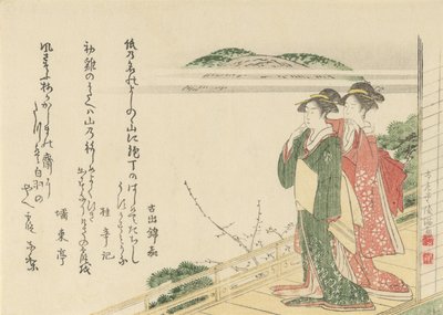 Zwei junge Frauen auf einer Veranda von Kubo Shunman