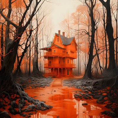 Großes rotes Haus auf blauem Grund von Kurt Heppke