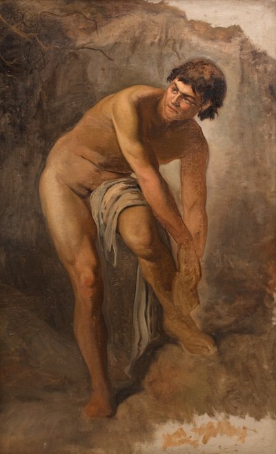 Junge italienische Männerfigur in Felsenlandschaft von L.A. Schou