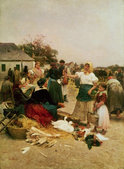 Der Geflügelmarkt, 1885 von Lajos Deak Ebner