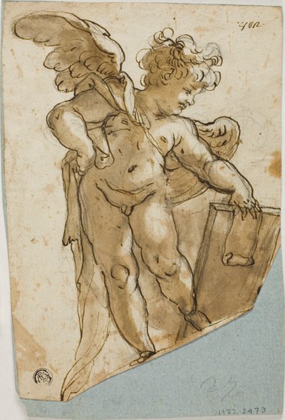 Stehender Putto mit Tafel von Lazzaro Tavarone