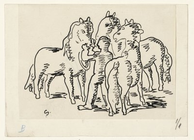 Mann mit drei Pferden von Leo Gestel (signed by artist)