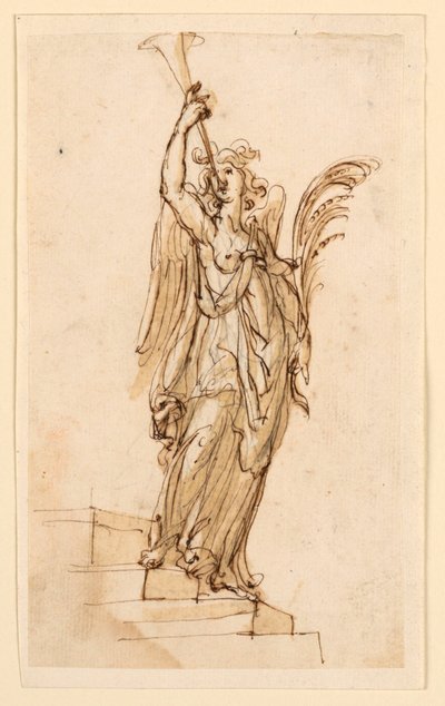 Entwurf für eine Skulptur: Engel, der Trompete bläst von Leonardo Scaglia