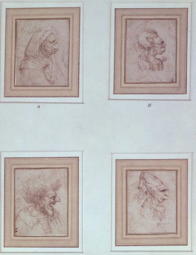 Vier Karikaturen von Leonardo da Vinci