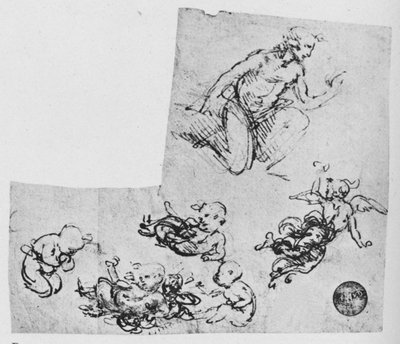 Kniender Jüngling und Putti, ca. 1480, 1945 von Leonardo da Vinci