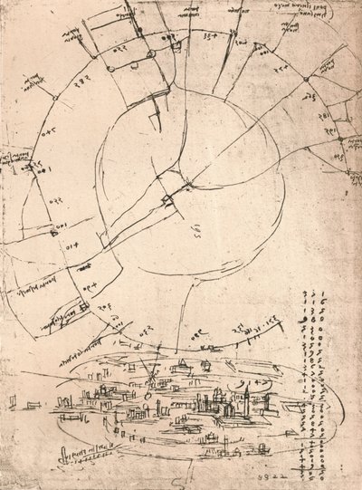 Skizzenkarte von Mailand, ca. 1472-1519, 1883 von Leonardo da Vinci