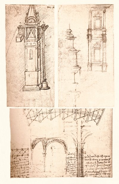Drei architektonische Zeichnungen, ca. 1472-ca. 1519, 1883 von Leonardo da Vinci
