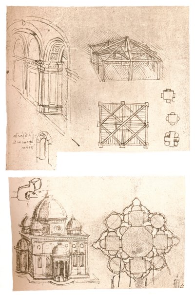 Zwei architektonische Zeichnungen, um 1472-1519, 1883 von Leonardo da Vinci