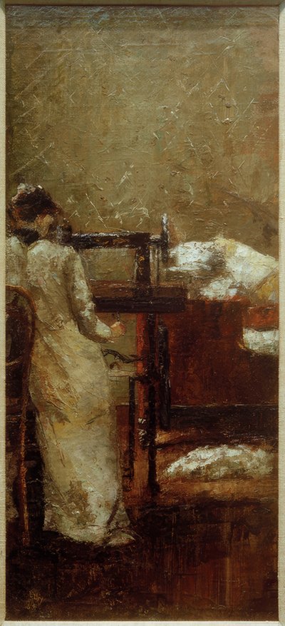 Frau an der Nähmaschine von Lesser Ury