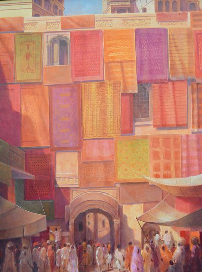 Stadtmauer mit Teppichen, Jaisalmer von Lincoln Seligman